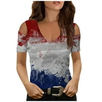 Feterrnal ženska majica kratkih rukava Neovisnost Ispiši se od ramena V izrez majica TOP WOMENS Ljetni vrhovi