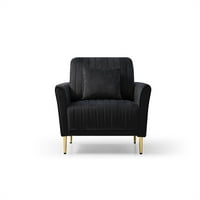 Moderna akcentna stolica, meka kauč na kauč sa zlatnim metalnim nogama, tapacirana jednoga kauč kauč s jastukom za bacanje, udobna klupska stolica ručna kaiš za čitanje za čitanje spavaće sobe, crna