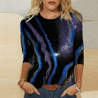 Bluze za žene modni trendi mermer otisnuta rukava na vrhu casual okruglih vrata udobna majica ugrađenu majicu