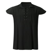 Haxmnou Muške vintage prsluk renesansne košulje na vrhu crne m