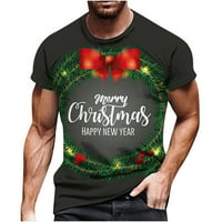 Honeeladyy Men Casual Božićni božićni vijenac 3D digitalni ispis Pulover okrugli vrat s kratkim rukavima bluza majica za muškarce za muškarce 3xl