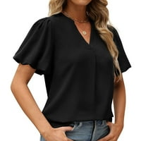 Kakina s uredskim majicama za žene plus veličine labavo kratki rukav V-izrez Čvrsta bluza majica Tunički