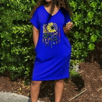 ERSAZI Dnevni pregled neovisnosti 4. srpnja ženski povremeni modni džep za ispis kratkih rukava V-izrez Dress plavi m