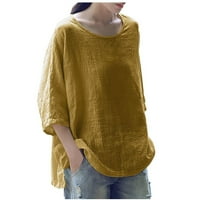 Ženske košulje, dame čišćenje, žene O-izrez Čvrsta tri četvrtina pamučna vrhova bluza majica žuto xxxl