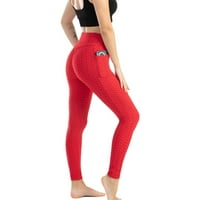 Lounge Hlače Žene Modni džep Yoga Hlače Visoka elastična dizanje kuka tanka i znojna hlače crvene s