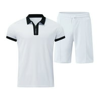 Wendunide Polo majice za muškarce muške casual solidnih dva zatvarača kratkih rukava kratki džepovi džepne kratke hlače set bijeli xxxl