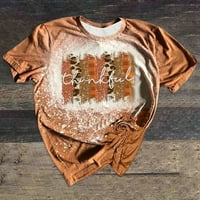 Oalirro ženski vrhovi, majice i bluze zaljubljene poklon za žene Crewneck T majice Dan zahvalnosti Print Teses Kratki rukav majica Bluza narandžasti