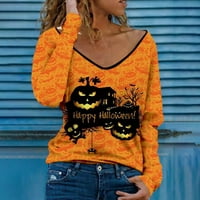 Bundeve print dugih rukava, pulover casual bat print v-izrez Halloween tunika bluza s ulicom