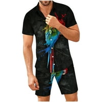 SIMPLMASYGENI MENS HOCTS Postavite casual košulje Otish Print Kratki rukav Clearians Partwdown Havajska odjeća za plažu Ljetna Boho majica 2-komadni set