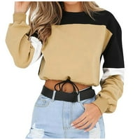 Guvpev ženski modni o-vrat kontrast dugih rukava gornji kabeli cool džemper - Khaki XXL