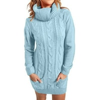 Ženska modna ljetna haljina dame jesen zima tanak fit dugi rukav naletirani turtleneck posadni vrat pleteni džemper unutarnja strana na otvorenom xxl