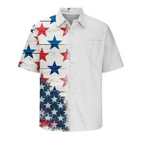 USA zastava tiskane košulje za muškarce casual stilski patriotski dugme kratkih rukava s kratkim majicama sa džepom opuštene ljetne praznice bijele m