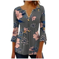 Strugten Modni V-izrez Ženski ispisani kratki rukav gornji poklopac za cvijeće na pločice Majica Dressy Bluze za žene