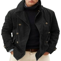 Glookwis Men Long rukava Vojne jakne Ležerne jakna Obični Slim Fit Cardigans Tipke za čvrste boje Crni