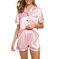 Žene satenski svileni pidžama set kratkih rukava majica ledene svilene padžama set ružičasti veličine
