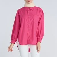 Ženska majica dolje Elegantni okrugli izrez Ters dugih rukava reverske košulje Labavi čvrsti boje V