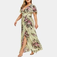 Ljetne haljine za ženske haljine za Ninag Prodaja Women Plus Veličina V izrez Cvjetni ispis Kratki rukav Boho haljina haljina ružičasta