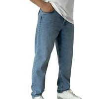 Virmaxy Hlače za muškarce Punk stil ravno hlače za noge Zip Button Nosivi teretni hlače Modni casual Home Travel Sweatpants Light Blue-C XL