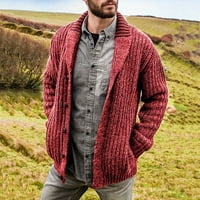 PXIAKGY MENS kabel Klint Cardigan džemper šal ovratnik labav fit dugih rukava casual cardigani crveno