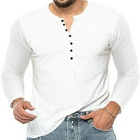 Majica luxplum za muškarce Henley Neck T majice dugih rukava Tipke gumbi od punog boja Basic Tee Sport Pulover bijeli l