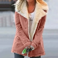 Guvpev Women plus veličina zimska topla kompozitna plushbutton reverls jakna od kaputa - ružičasta m