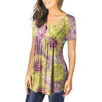 Havajske majice za žene plus veličina majica kratki rukav majica V-izrez cvjetni vrhovi, žuti, xxxl