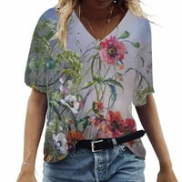Zkozptok Ženske vrhove Dressy casual plus veličine kratkih rukava majice V-izrez cvjetni print Dame