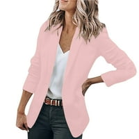 Žene na vrhu Casual rever otvoreni prednji dugi rukav Radni kancelarijski jakni kaput Pink XL