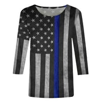 Clear za odjeću pod dolar američka zastava majica za žene rukav zvijezde Stripes bluza 4. srpnja Grafički teženi patriotski bluza Crewneck Blue