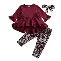Jaweiw Baby Girls Odjeća za odjeću s dugim rukavima Haljina + leopard Print Elastični struk hlače + luk, 6 godina