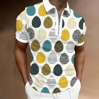 Polo majice za muškarce Uskršnje modno casual digitalni 3D štampanje rever patentnih patentnih patentnih košulja Bež xxl