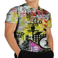 Glookwis Men Short rukav pulover vrećice, majice Athletic casual majica rever vrat 3D digitalni ispis bluza tiska