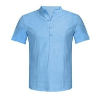 Jsaierl muške pamučne posteljine Henley majice kratki rukav čvrsta boja navratnik majica majica casual mišića Slim Fit bluza Tee