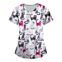 GDFUN ženska modna radna odjeća s kratkim rukavima s džepovima sa džepovima tiskani vrhovi majica majica majice za žene