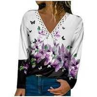Feternal ženski jesen zimski vrhovi dame modni casual dugih rukava cvijet od čipke V-izrez pulover top bluza