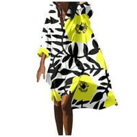 Ljetne haljine za žene tiskane scoop vrat a-line asimetrična haljina za rukavu na rukavu žuta 5xl