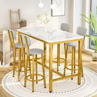Set za trpezarijski stol i stolice Postavite Fau Marble Counter Visina Stol za ručavanje sa PU tapeciranim stolicama Kuhinjski pab za kuhinju, restoran, uštedu prostora, zlato i bijele boje
