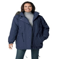 Žena unutar ženske plus veličine prekrivanog taslona anorak jakna