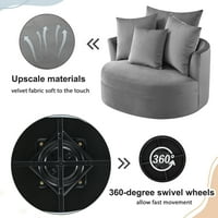 Orisfur. Okretna stolica za okretnu bačvu od 360 ° sa pokretnim jastucima, moderna baršunasta stolica za slobodno vrijeme u okruglom accentform za dnevni boravak