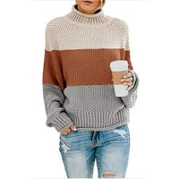 Iopqo džemperi za žene Ženske žene s ramena Duks ležerne prilike pulover s dugim rukavima smeđi m
