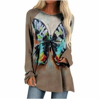 Žene Leptir s dugim rukavima, Ležerne majice Print Okrugli vrat Pulover Loonice plus veličina Bluze Majica Dressy za jesen