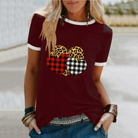 Rollbacks ženske košulje zaljubljenih zaljubljenih košulja ženske kozne raglan bluza Crewneck Pulover Plaid Leopard Heart Graphic Print Tops kratkih rukava majica vino xxxxl