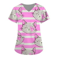 Ženski ispisani piling za životinje Plus size Fun T majica Radna odjeća medicinska medicinska sestra uniforme sa džepovima