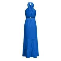 Yuwull Womens haljine Ljetna haljina Žensko ljeto Halter vrat bez rukava izrezao je lepršavicu Flowy Line Maxi haljina plava seksi haljina na klirensu