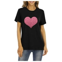 Žene T majica Clearence Majica Glittery Heart Graphic Valentine's Day kratkih rukava Tees Vrhovi