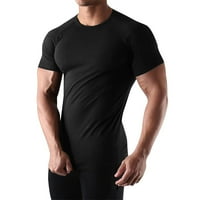 Muški majica Ležerni mišićni okrugli vrat rezervoar za tijelo Sklapanje čvrstog sloja Sportski oblikovanje majica crna l