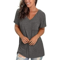 yubnlvae majice za žene Ženska casual comfort v-izrez Solid u boji džep labav fit kratki rukav majica Žene majice tamno siva