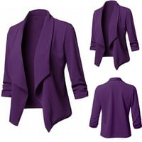Meichang Womens Blazers za modnu casual čvrste ruširane dugih rukava Slim Business rever jakne Otvoreni