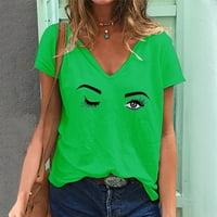 Veliki i visoki zeleni vrhovi za ženske majice za žene Žene Ležerne prilike ljetne V-izrez majice Štampane