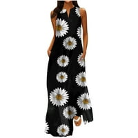Cvjetni print Maxi haljine za ženske notar bez rukava V izrez Grafička haljina Ljetna haljina za plažu s dugim džepom